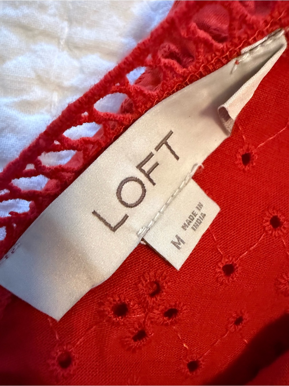 LOFT Red Eyelet Ruffle V-Neck Tank - Picture 2 of 4
